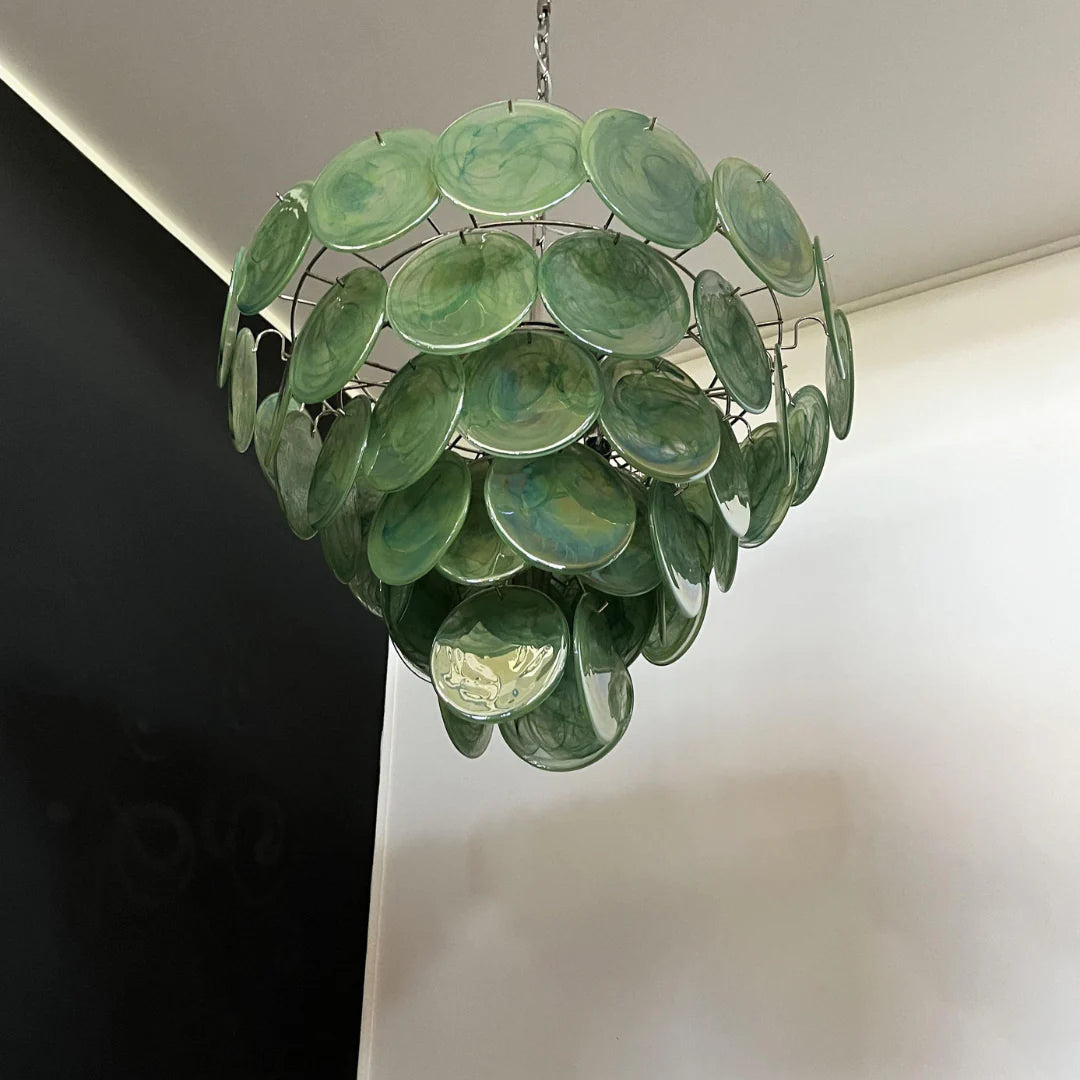 Elegant Green Murano Disc Chandelier - Nuvé