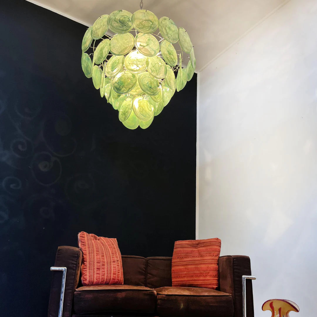 Elegant Green Murano Disc Chandelier - Nuvé