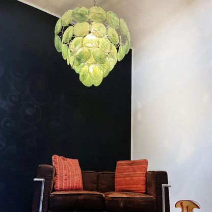 Elegant Green Murano Disc Chandelier - Nuvé