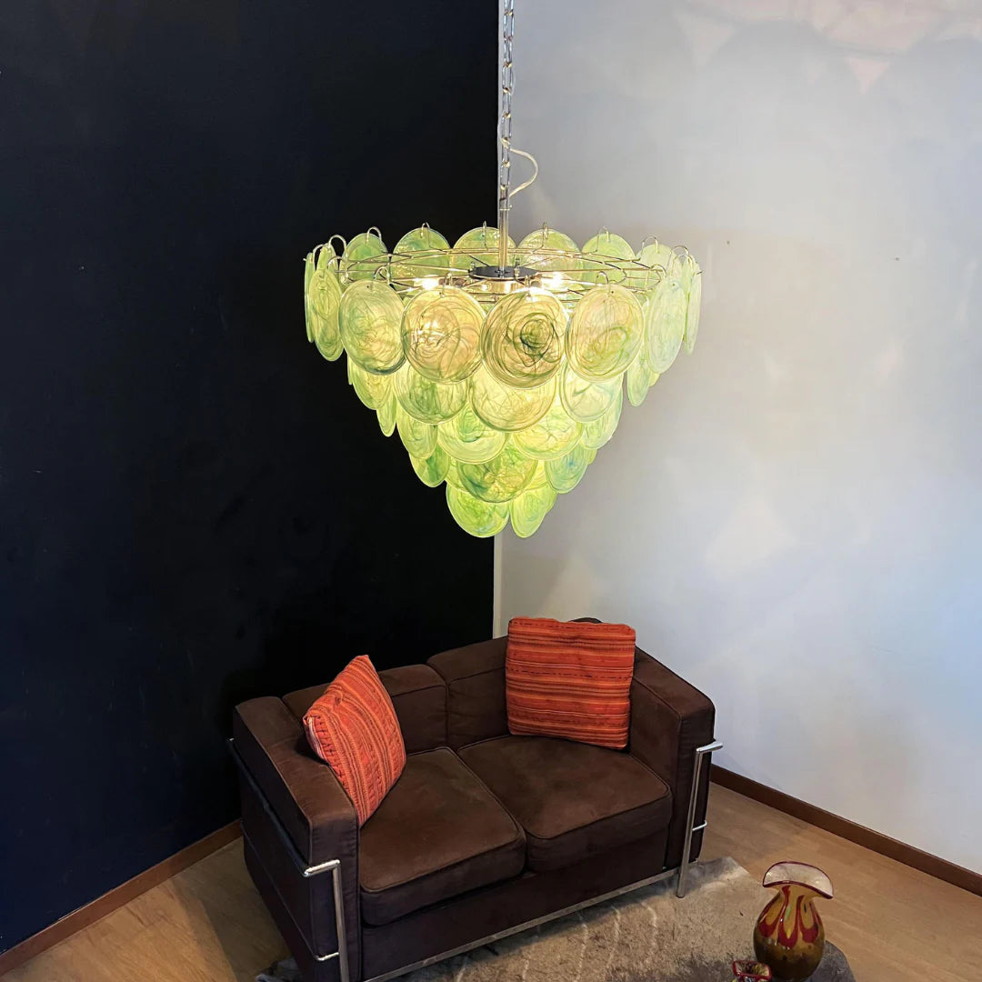 Elegant Green Murano Disc Chandelier - Nuvé