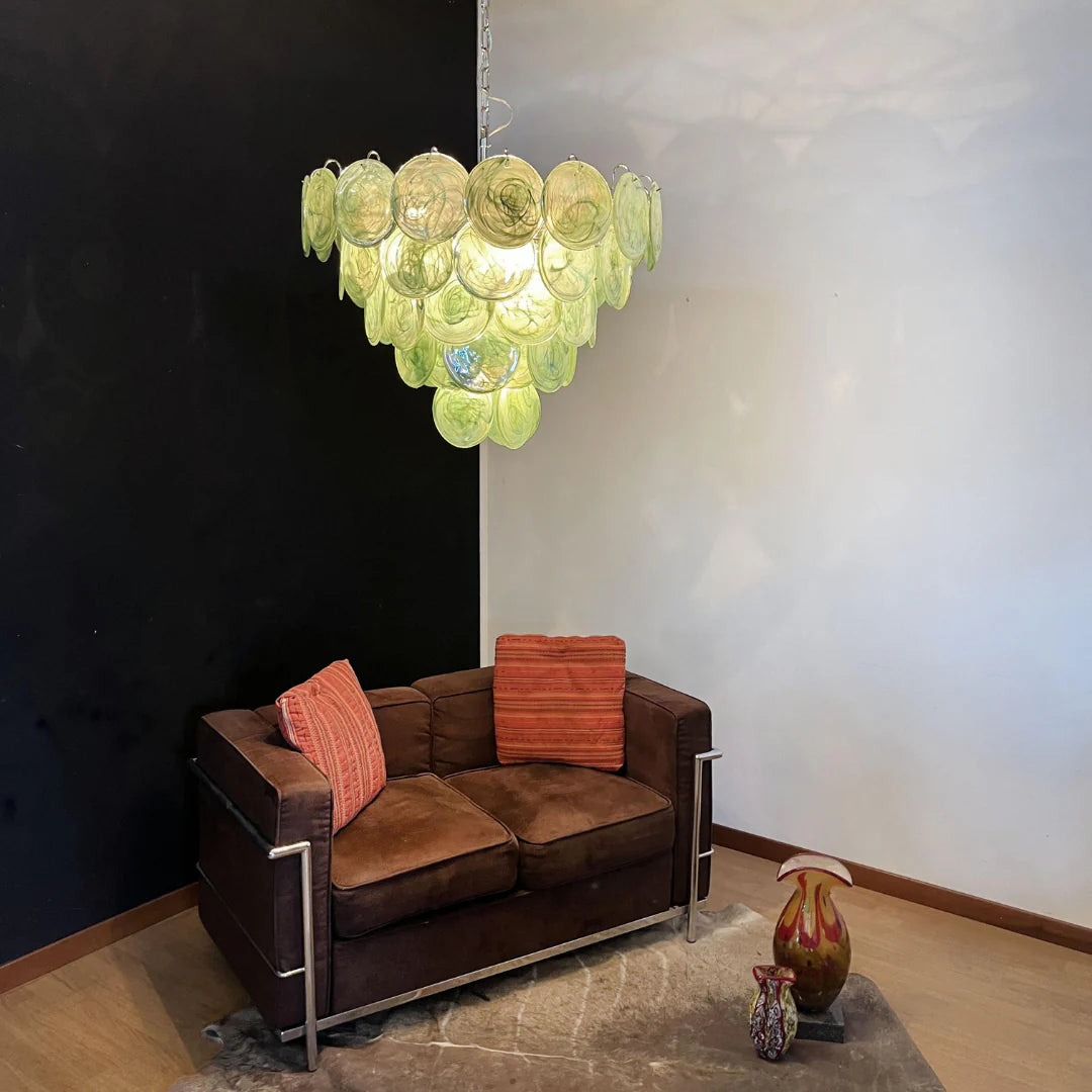 Elegant Green Murano Disc Chandelier - Nuvé