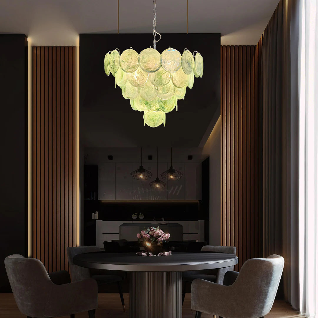 Elegant Green Murano Disc Chandelier - Nuvé