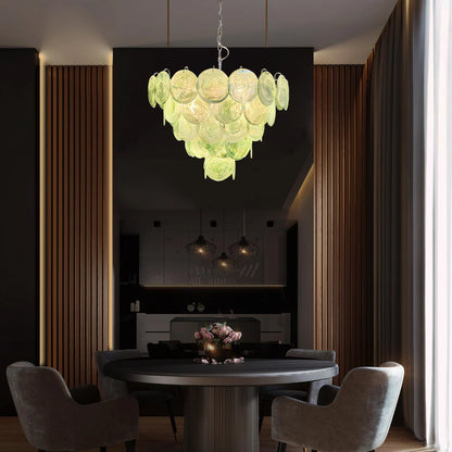 Elegant Green Murano Disc Chandelier - Nuvé