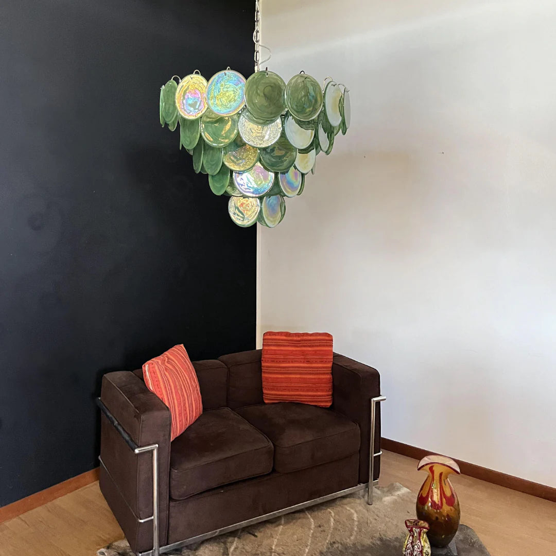 Elegant Green Murano Disc Chandelier - Nuvé
