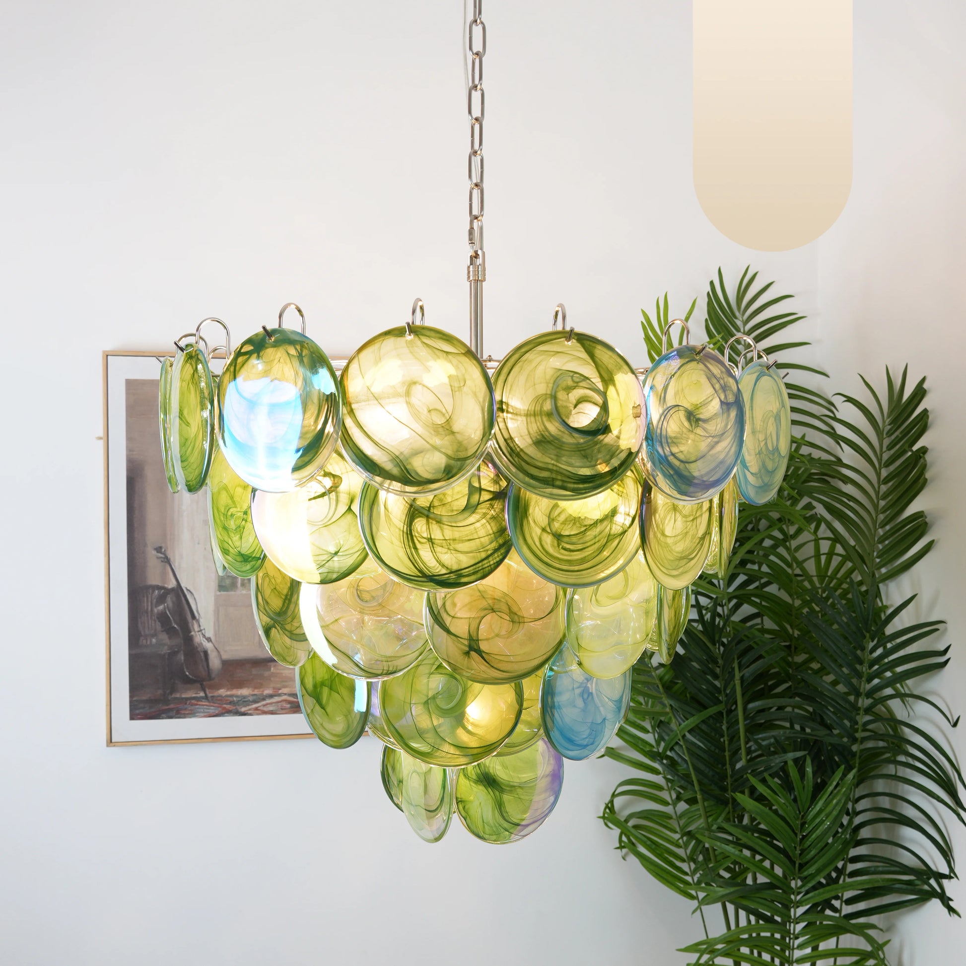Elegant Green Murano Disc Chandelier - Nuvé