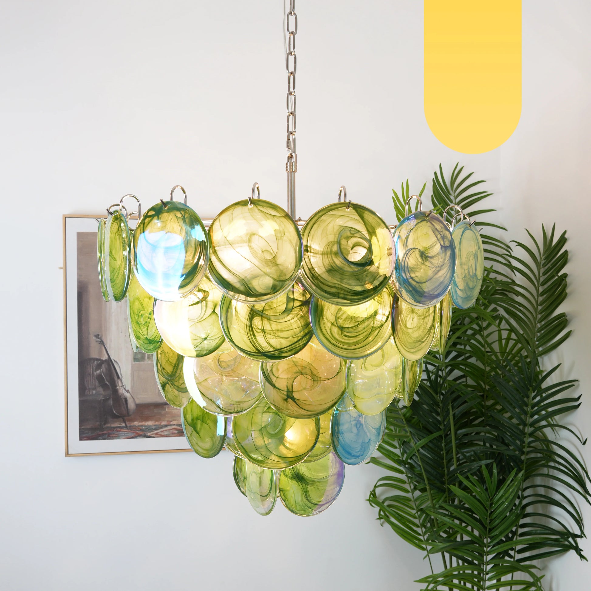 Elegant Green Murano Disc Chandelier - Nuvé