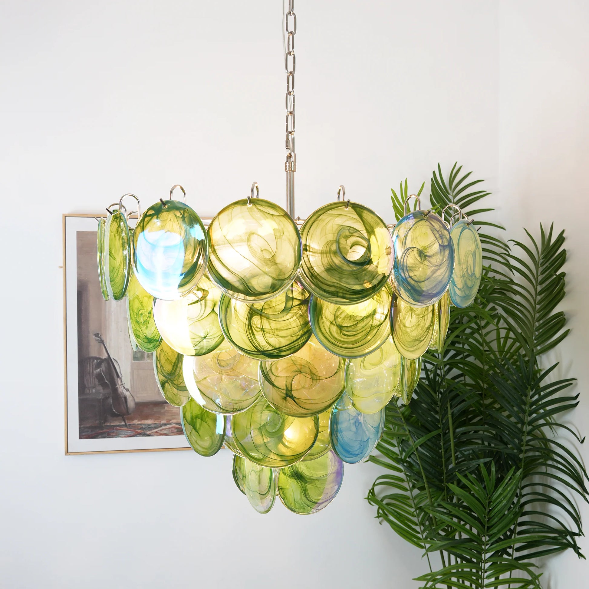 Elegant Green Murano Disc Chandelier - Nuvé
