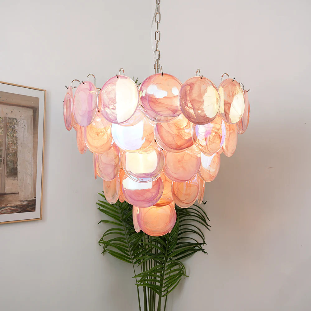 Elegant Pink Murano Disc Chandelier - Nuvé