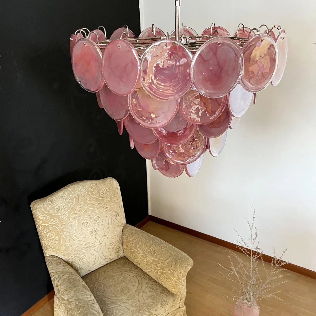 Elegant Pink Murano Disc Chandelier - Nuvé