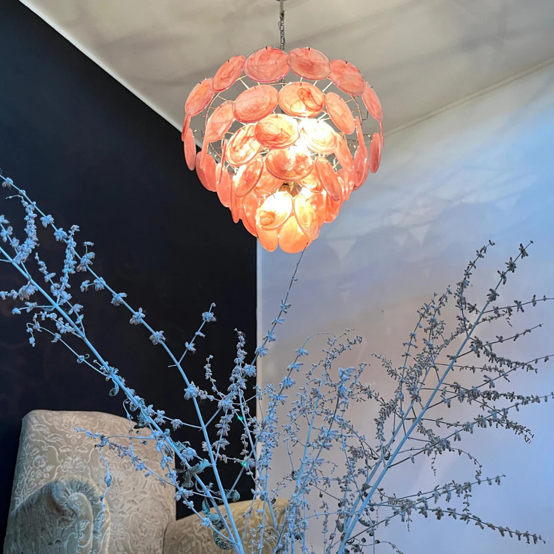 Elegant Pink Murano Disc Chandelier - Nuvé