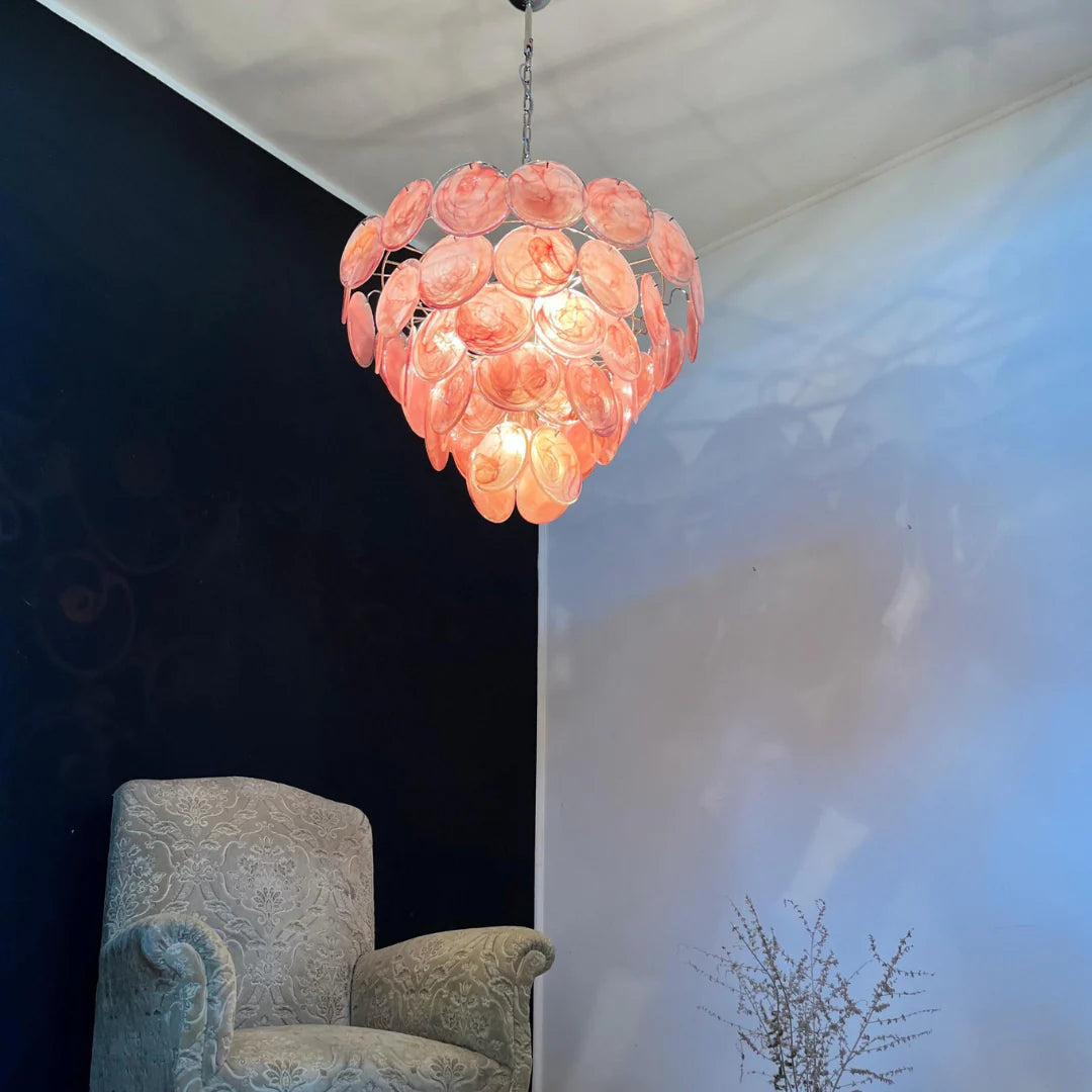 Elegant Pink Murano Disc Chandelier - Nuvé