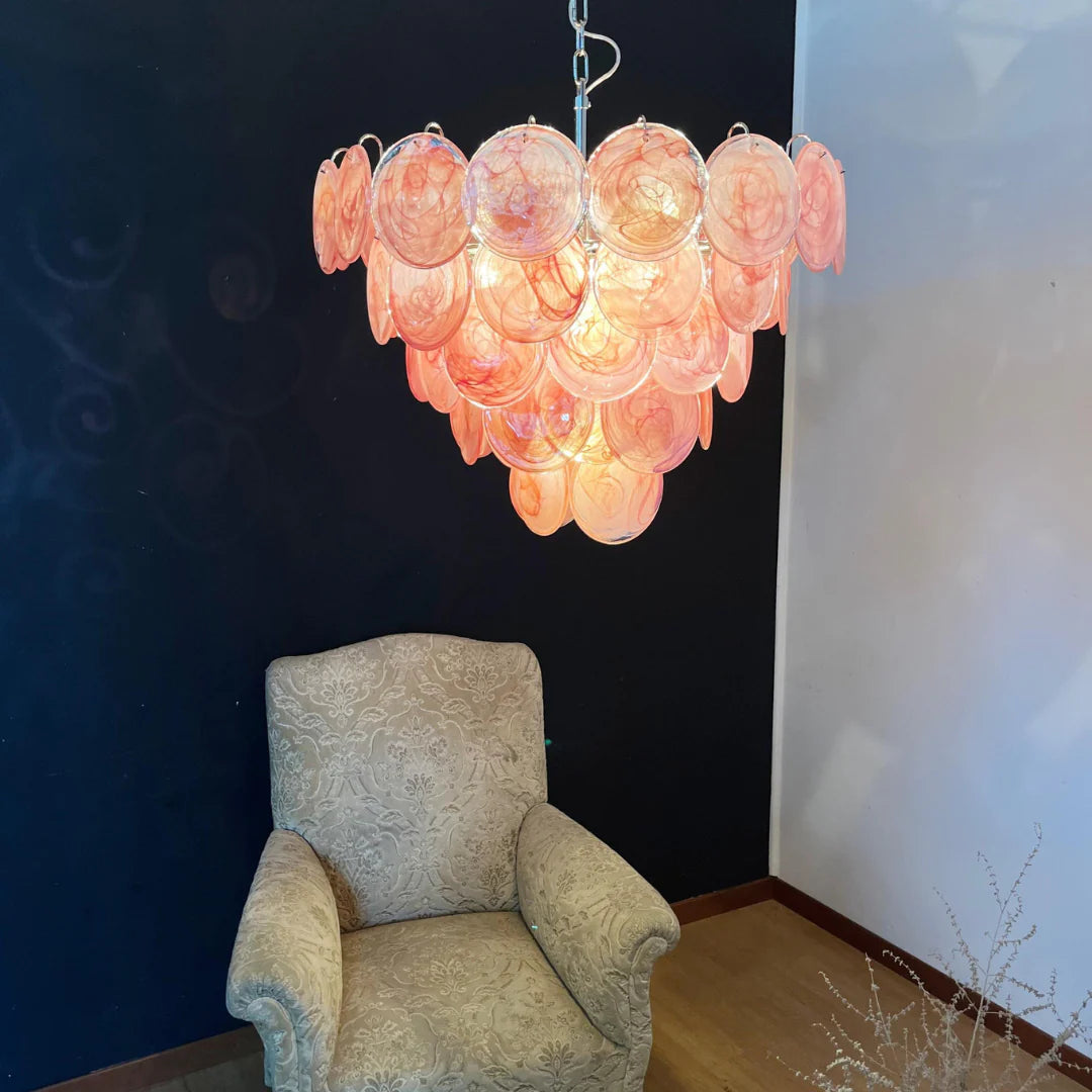 Elegant Pink Murano Disc Chandelier - Nuvé