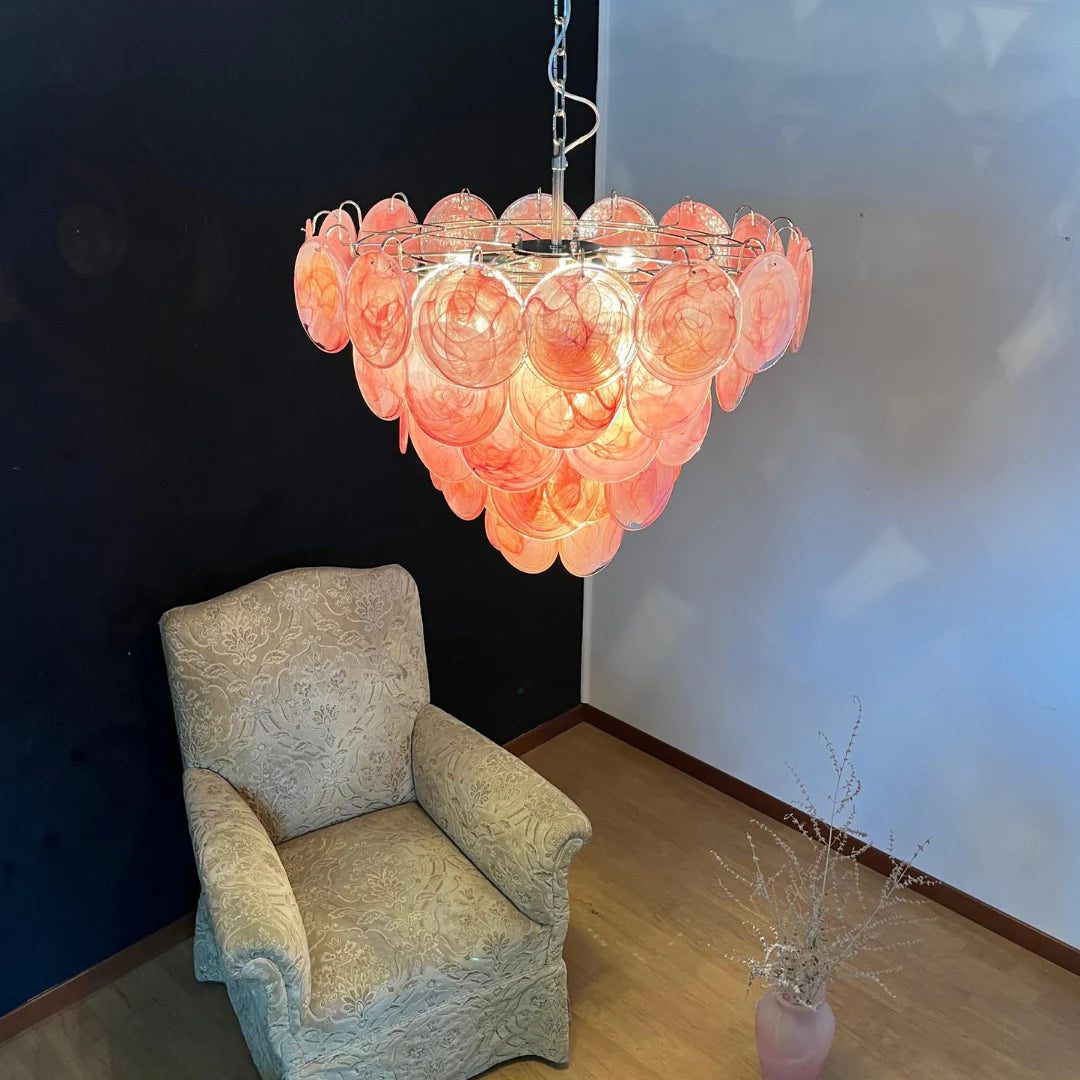 Elegant Pink Murano Disc Chandelier - Nuvé