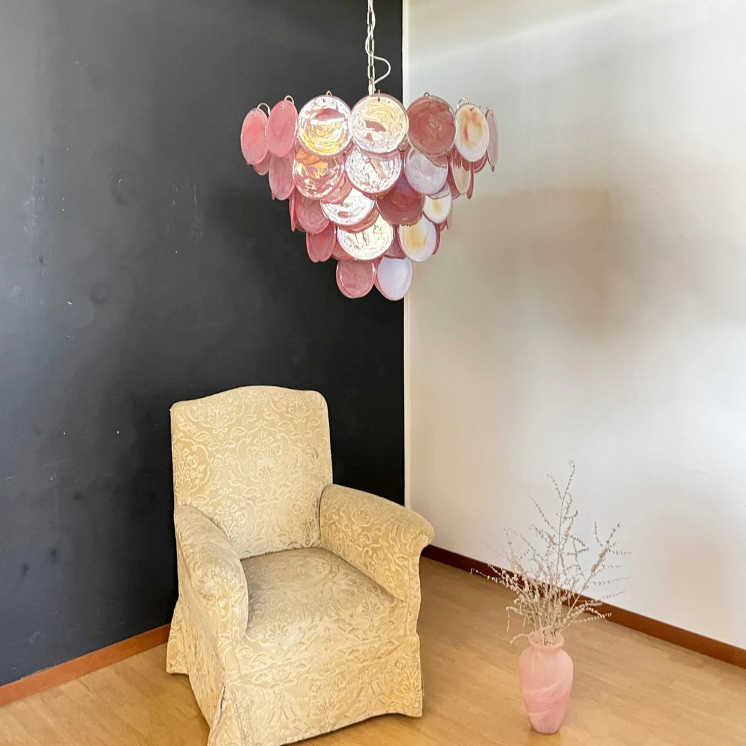 Elegant Pink Murano Disc Chandelier - Nuvé