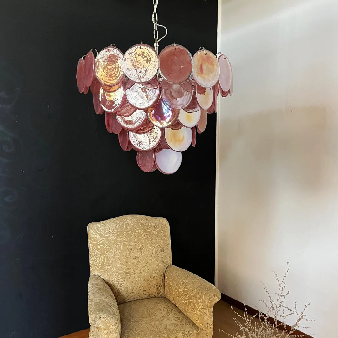 Elegant Pink Murano Disc Chandelier - Nuvé