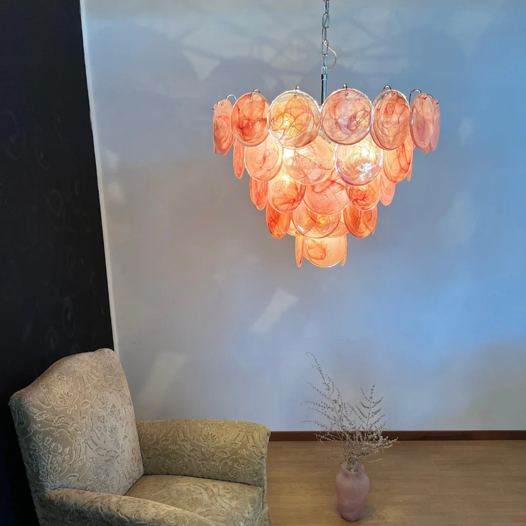 Elegant Pink Murano Disc Chandelier - Nuvé
