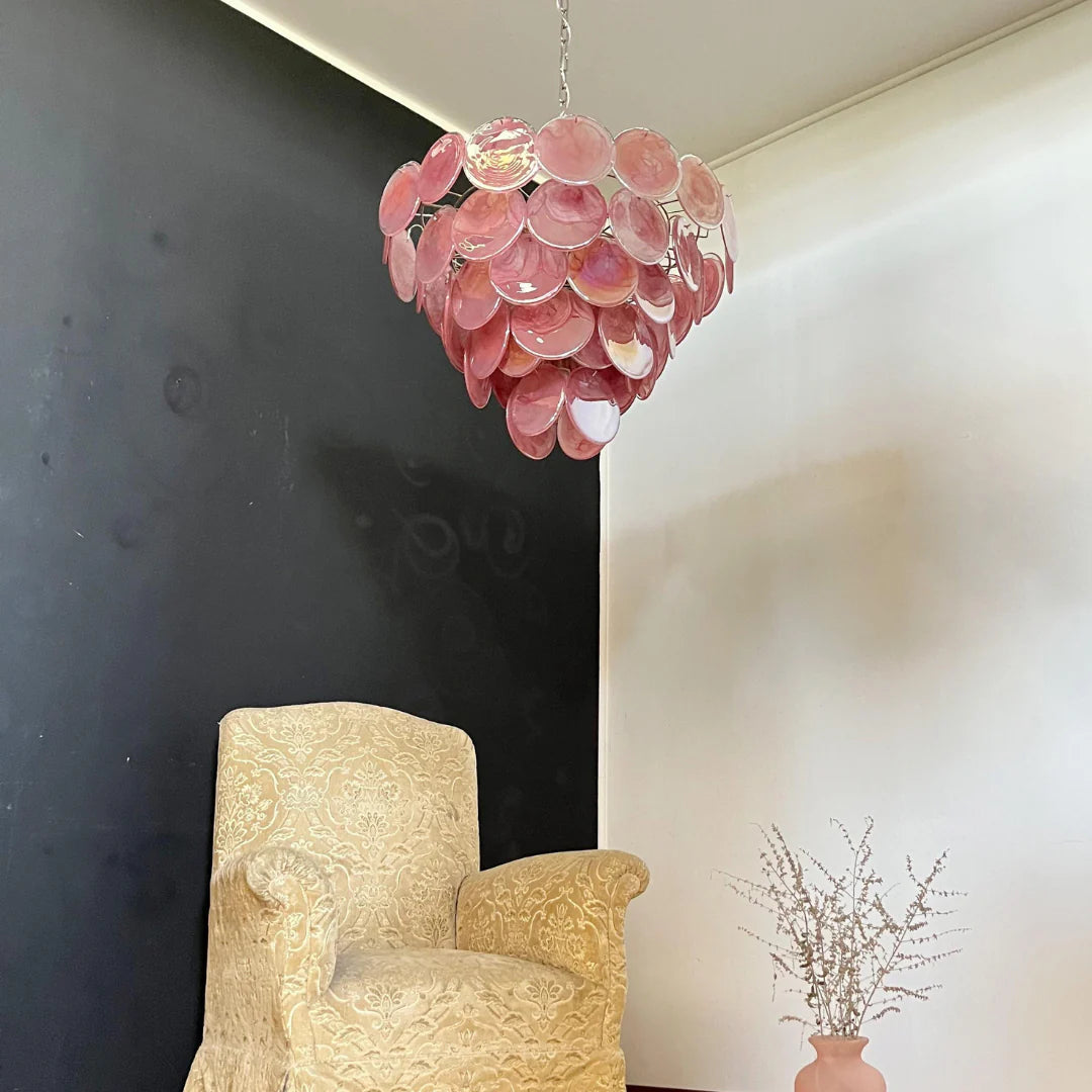 Elegant Pink Murano Disc Chandelier - Nuvé