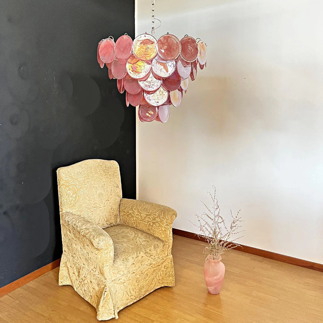Elegant Pink Murano Disc Chandelier - Nuvé