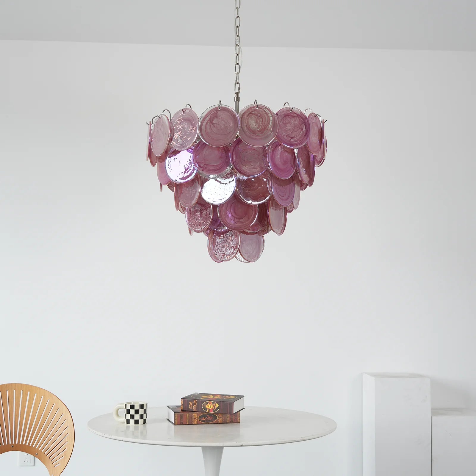 Elegant Pink Murano Disc Chandelier - Nuvé