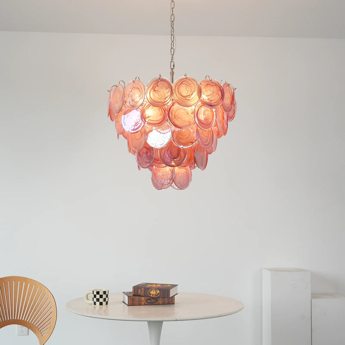 Amaris Swirled Disc Pink Glass Chandelier