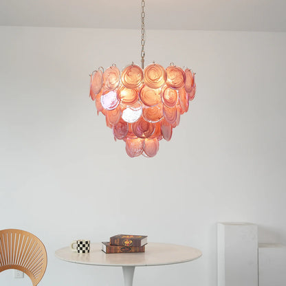 Amaris Swirled Disc Pink Glass Chandelier
