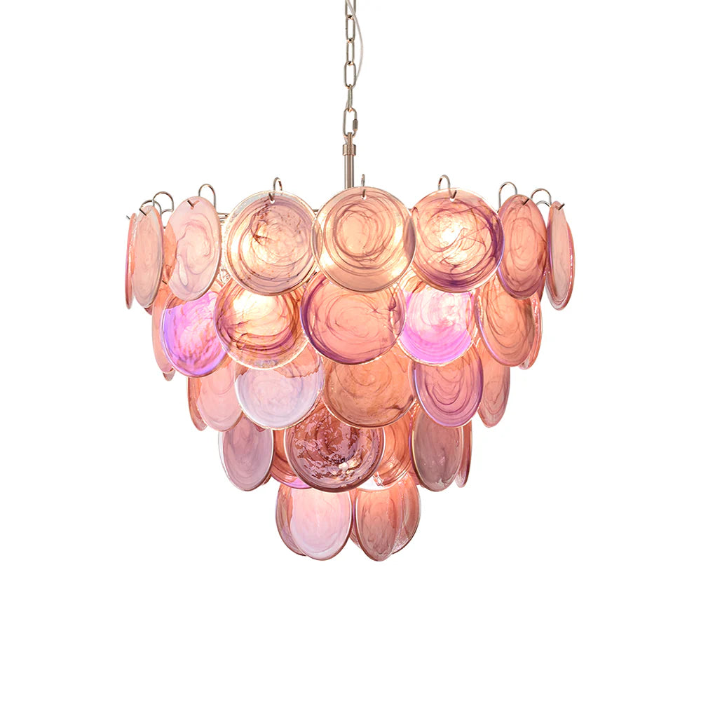 Elegant Pink Murano Disc Chandelier - Nuvé