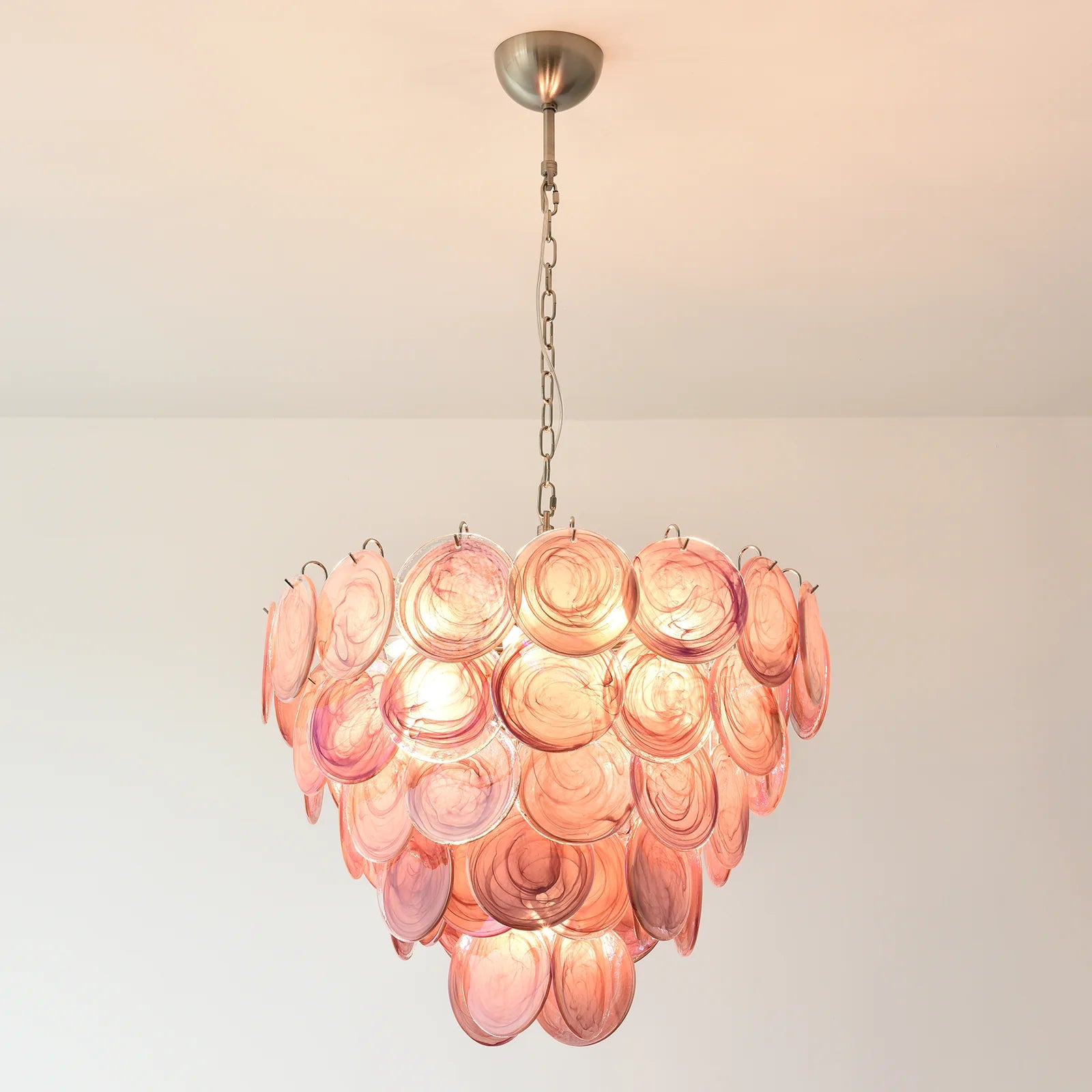 Elegant Pink Murano Disc Chandelier - Nuvé