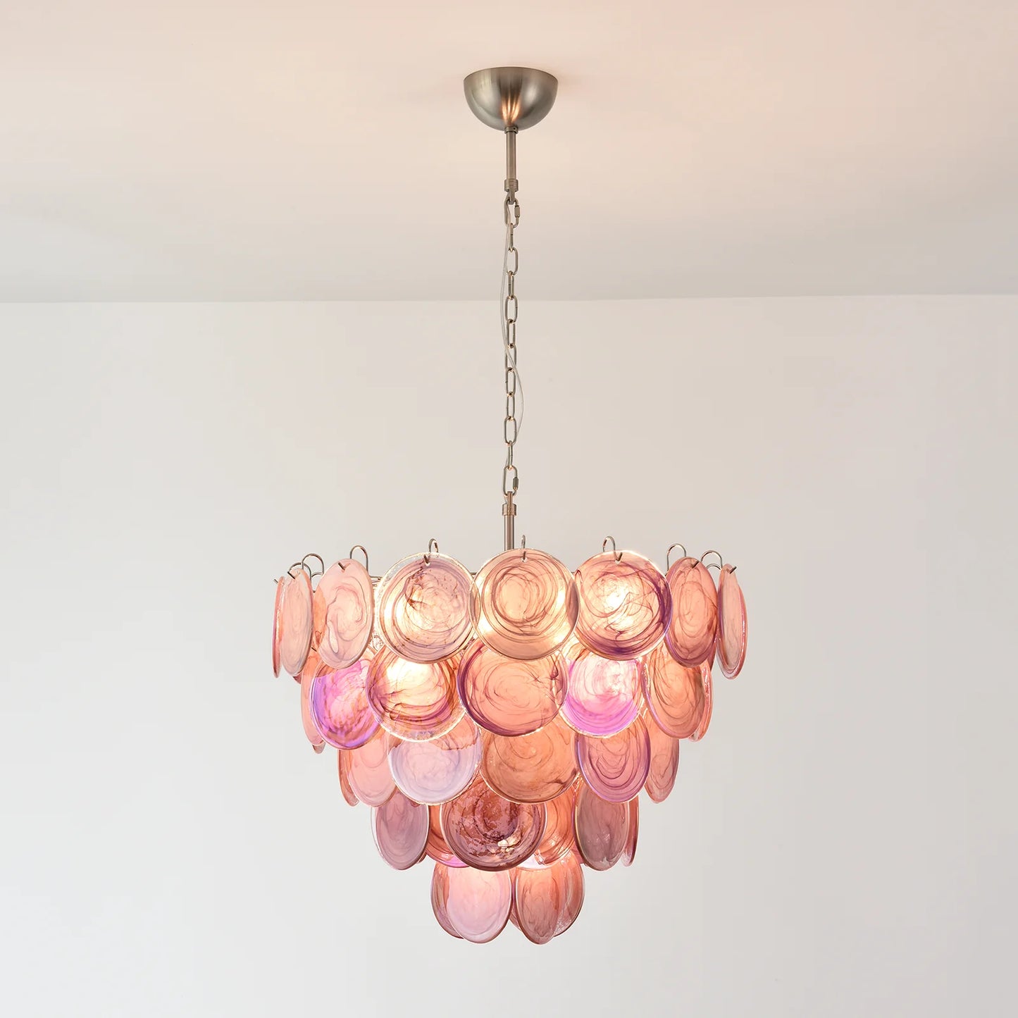 Elegant Pink Murano Disc Chandelier - Nuvé