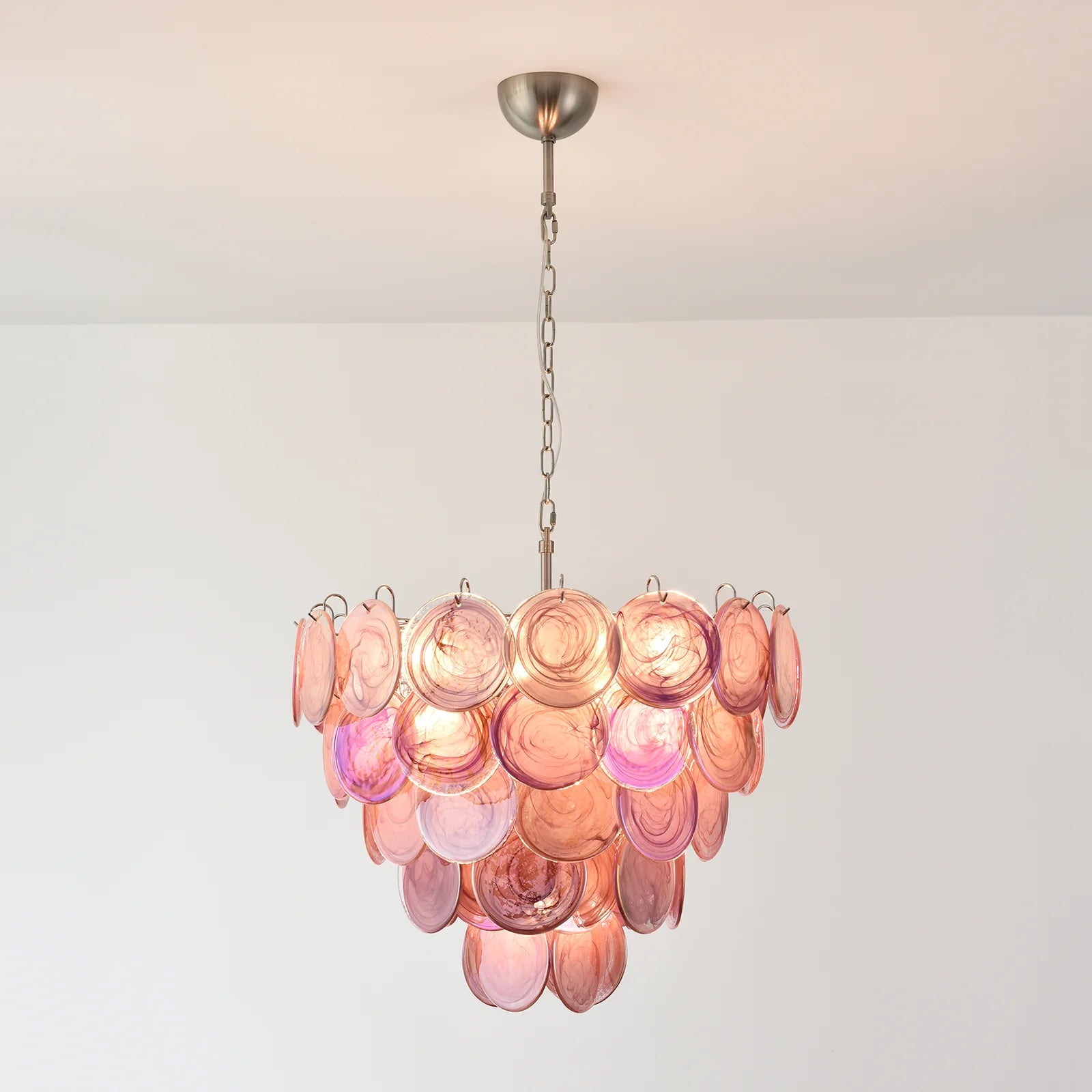 Elegant Pink Murano Disc Chandelier - Nuvé