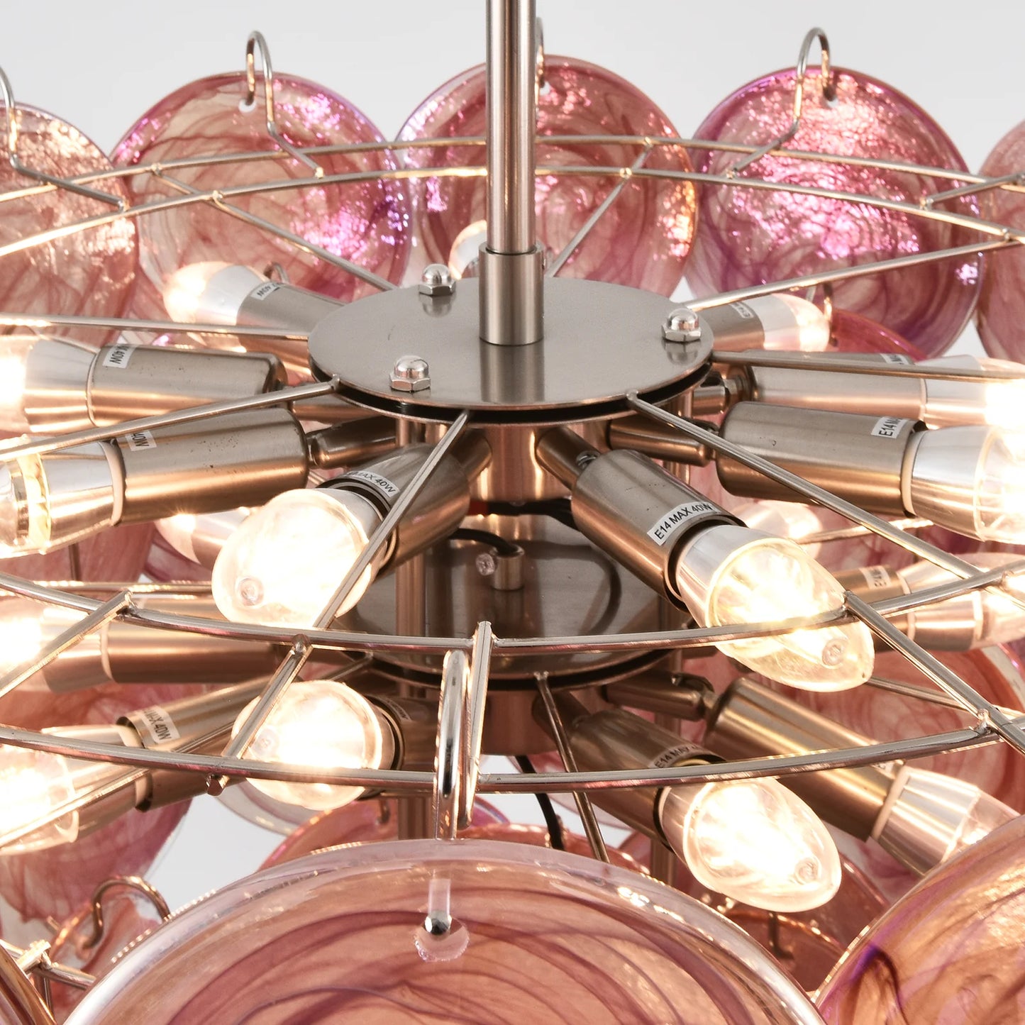 Elegant Pink Murano Disc Chandelier - Nuvé