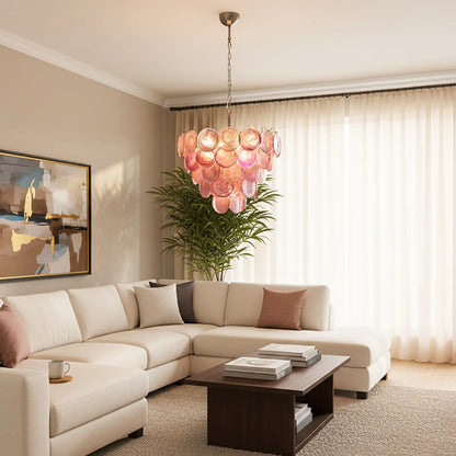 Elegant Pink Murano Disc Chandelier