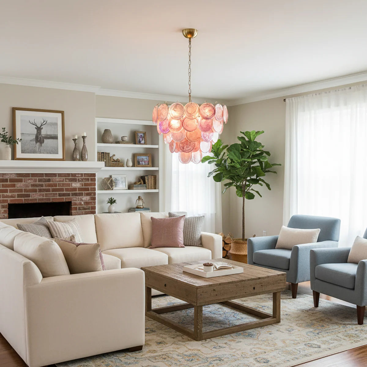 Pink Disc Murano Chandelier - Nuvé