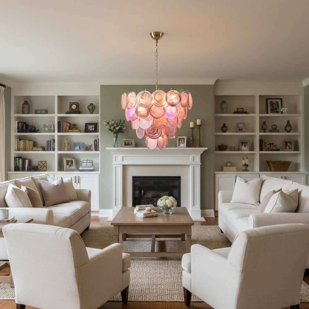 Pink Disc Murano Chandelier - Nuvé
