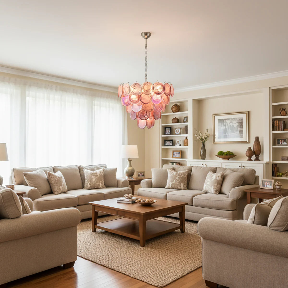 Pink Disc Murano Chandelier - Nuvé