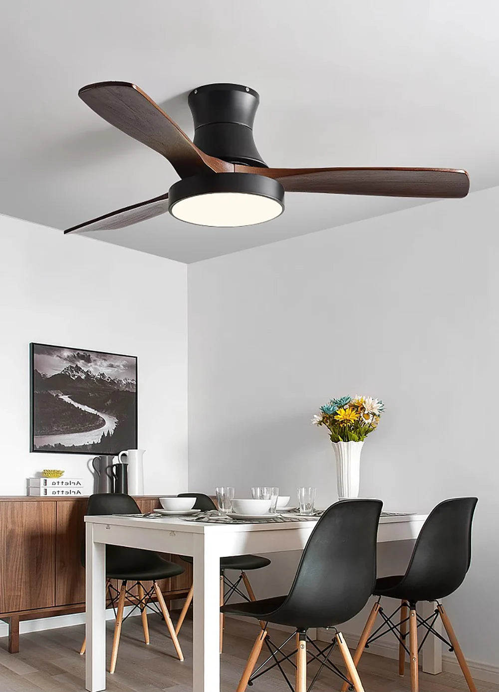 Hugger Wood Blade Ceiling Fan Lamp - Nuvé