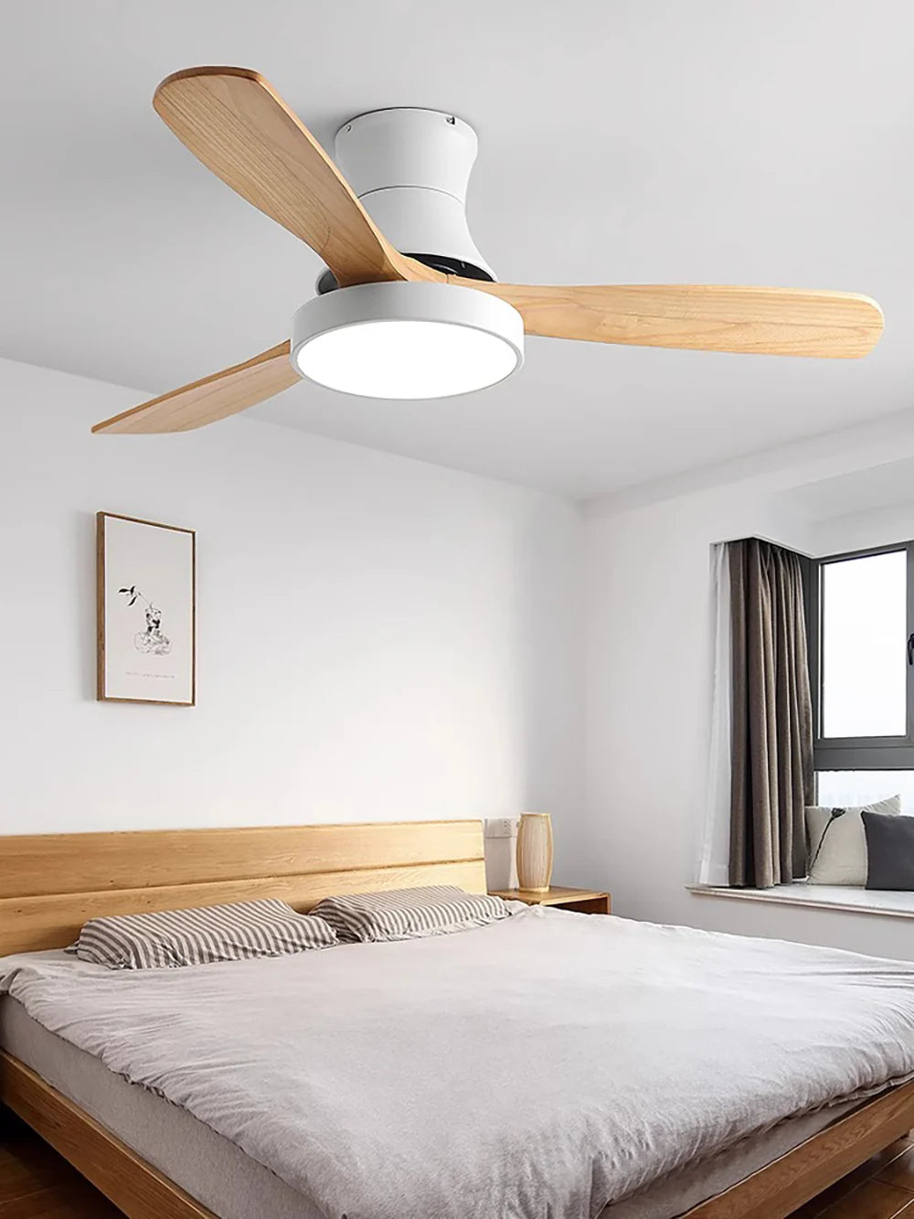 Hugger Wood Blade Ceiling Fan Lamp - Nuvé