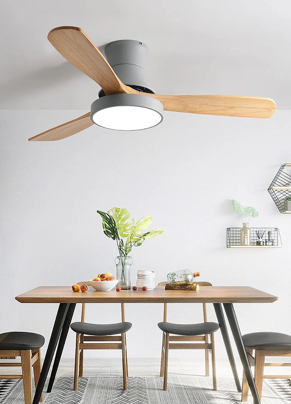 Hugger Wood Blade Ceiling Fan Lamp - Nuvé