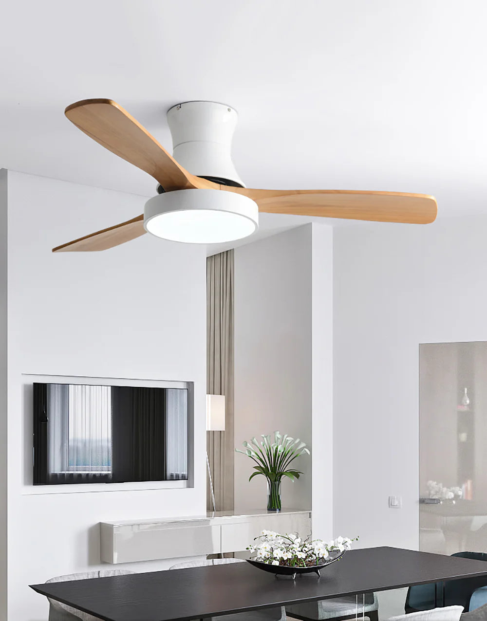 Hugger Wood Blade Ceiling Fan Lamp - Nuvé