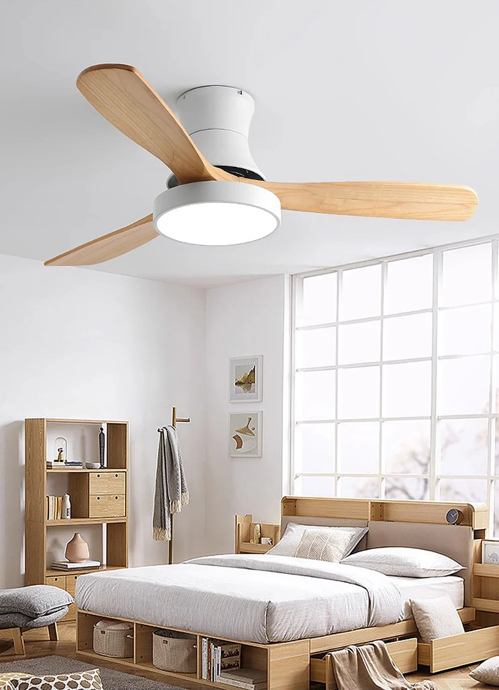 Hugger Wood Blade Ceiling Fan Lamp - Nuvé