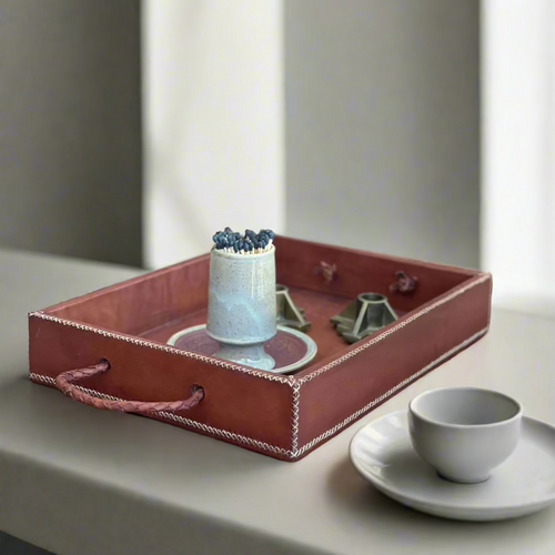Mesa | Rectangle Ottoman Tray with Embroidered Handles - Nuvé