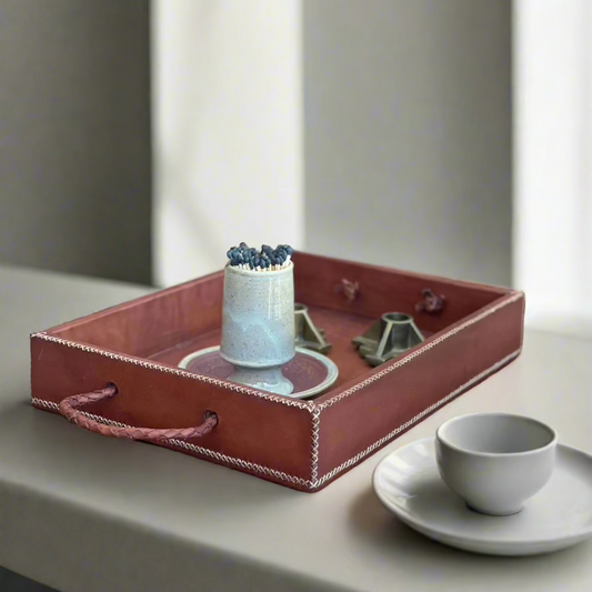 Mesa | Rectangle Ottoman Tray with Embroidered Handles - Nuvé