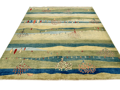Scenic Afghan Gabbeh (8'02"x9'06") greens/blues