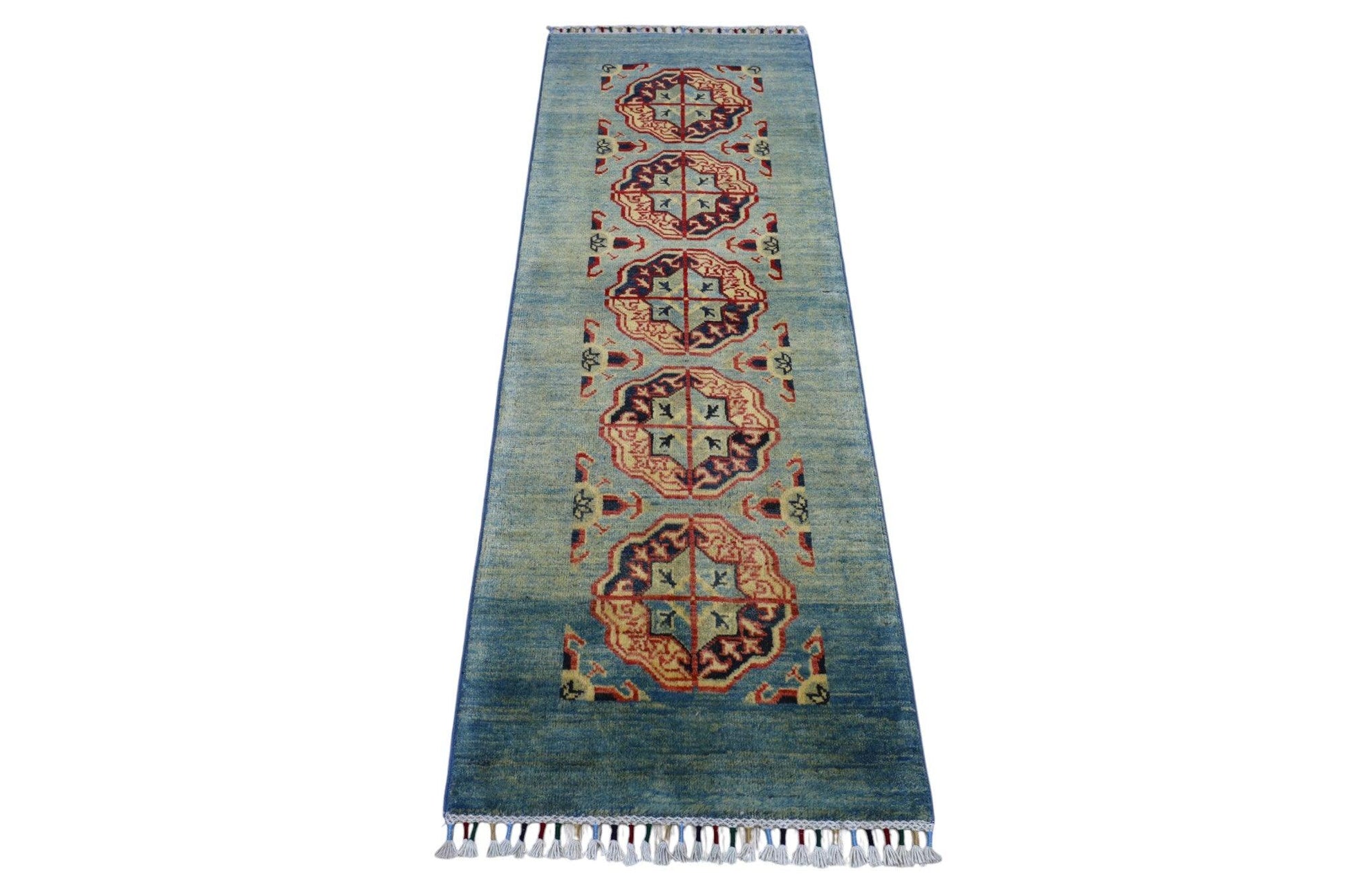 Hand-Knotted Kazak Afghani Wool Rug I Green 2' x 5'7" - Nuvé