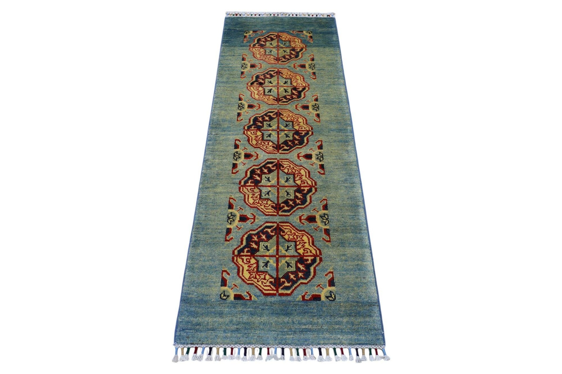Hand-Knotted Kazak Afghani Wool Rug I Green 2' x 5'7" - Nuvé