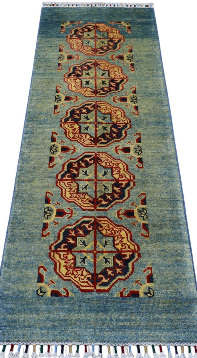 Hand-Knotted Afghani Kazak Wool Rug – 2’1″  x  5’7″ - Nuvé