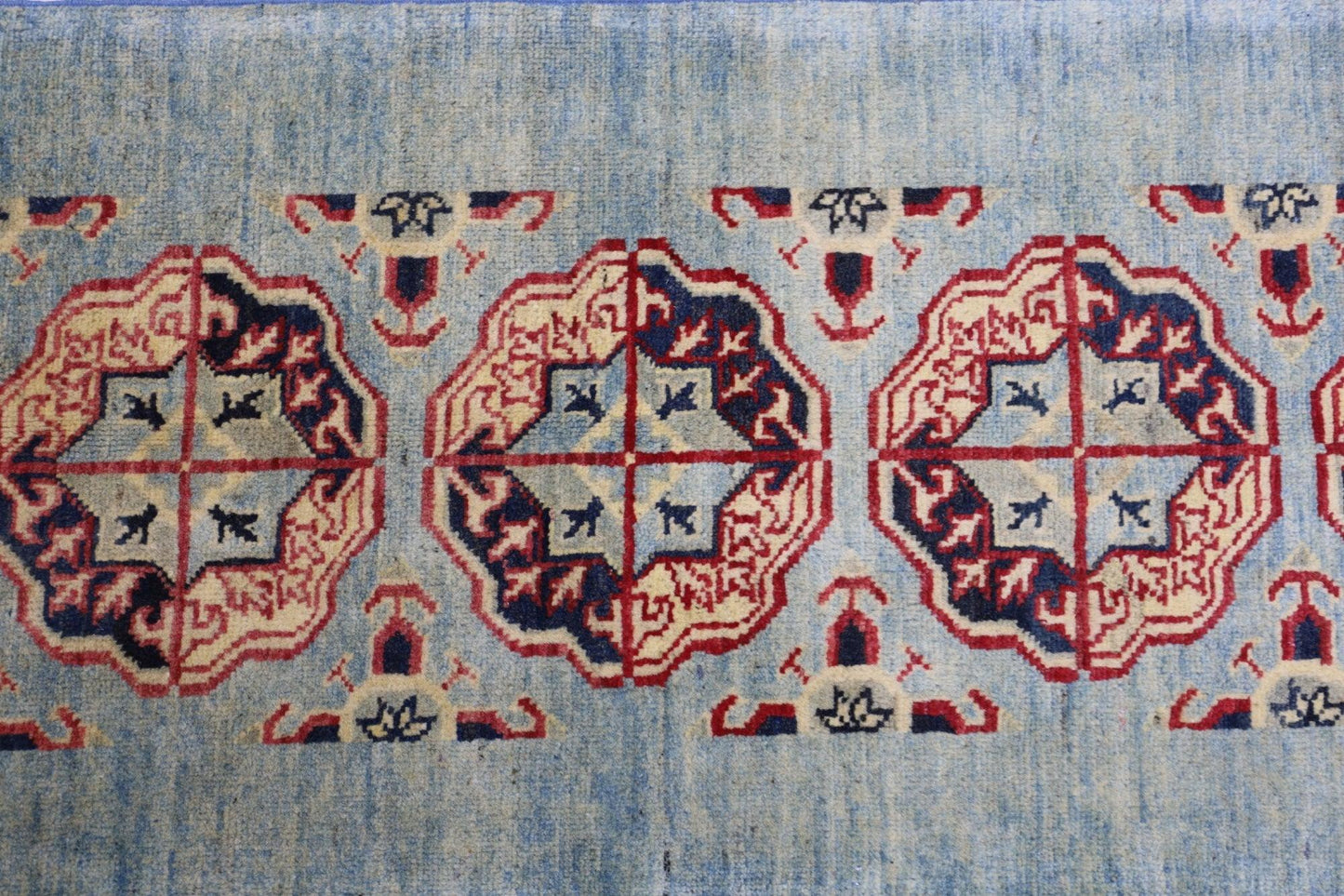 Hand-Knotted Kazak Afghani Wool Rug I Green 2' x 5'7" - Nuvé