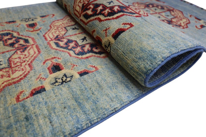 Hand-Knotted Kazak Afghani Wool Rug I Green 2' x 5'7" - Nuvé