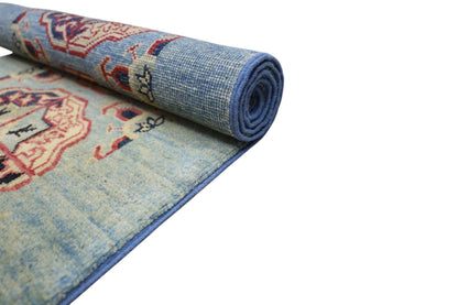 Hand-Knotted Kazak Afghani Wool Rug I Green 2' x 5'7" - Nuvé