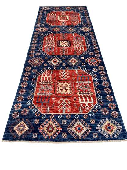 Afghan Turkoman (3'10"x10'01") blue/red - Nuvé