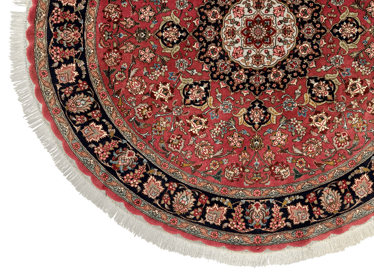 Vintage Persian Tabriz Wool/Silk (4'10"Round) dk.rose/black - Nuvé